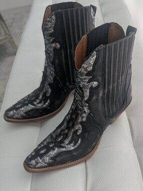 Dan Post Genuine Leather Western Cowboy Boots Black Silver Embroidered Size 7